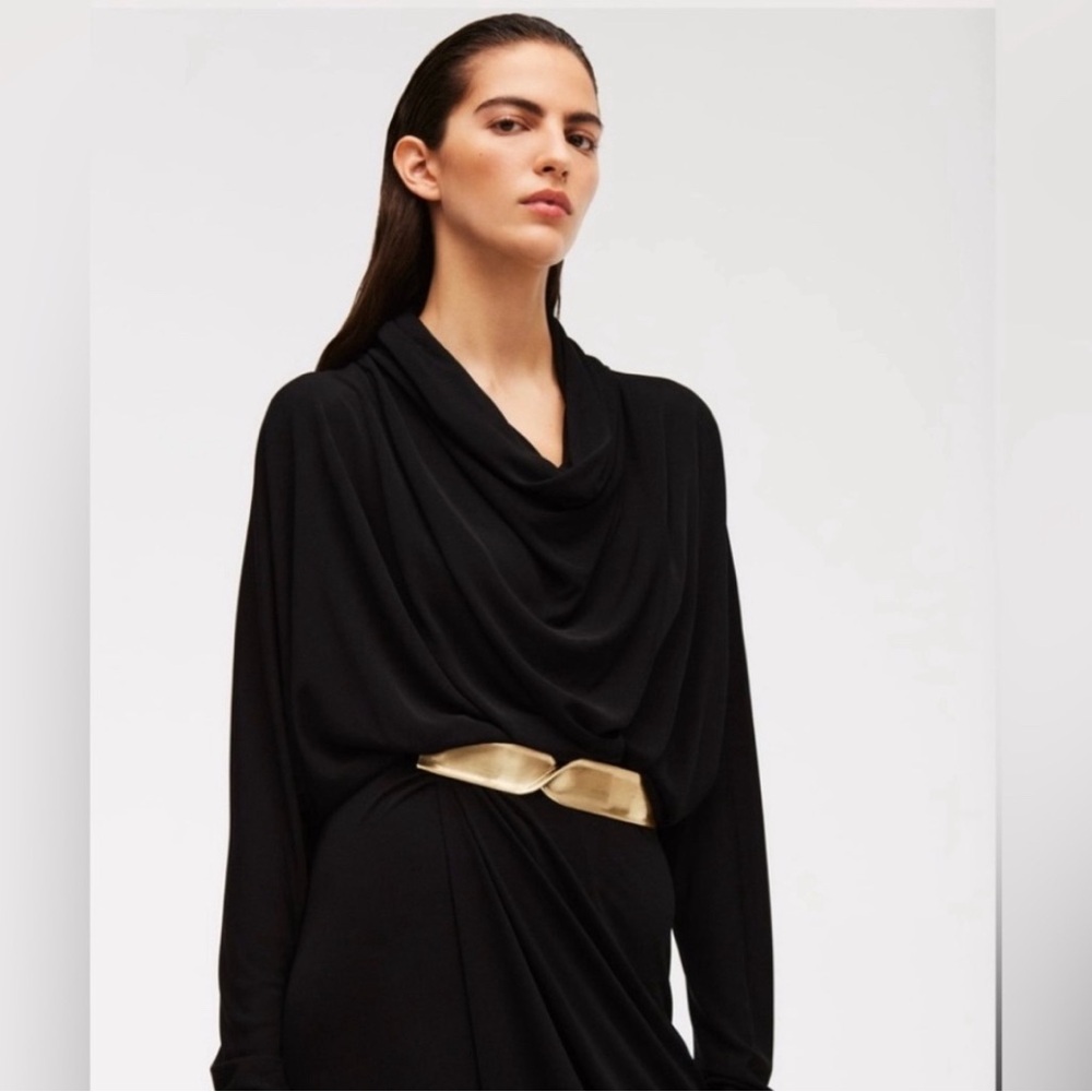 ZARA DRAPE MIDI DRESS LIMITED EDITION SIZE XL COLOR BLACK NWT - Picture 4 of 16